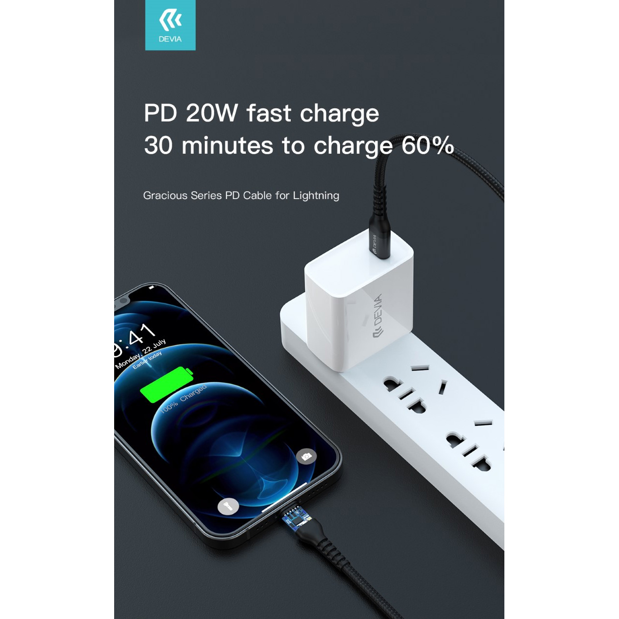 CAVO DATI E CARICA RAPIDA DEVIA PD 20W Type-C - Lightning 1.5MT LEGA DI ALLUINIO (3A) APPLE IPHONE E IPAD