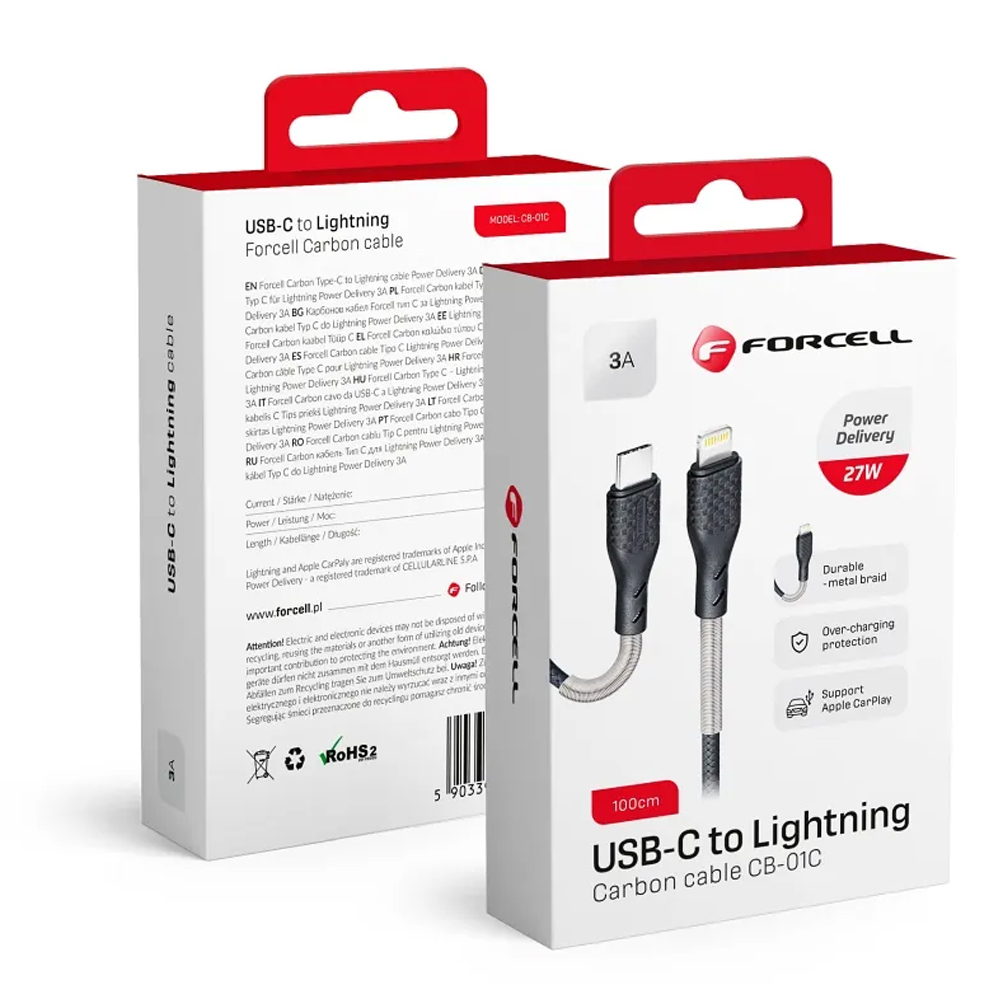 CAVO DATI E CARICA RAPIDA DEVIA PD 27W Type-C - Lightning 1MT IN NYLON (3A) APPLE IPHONE E IPAD