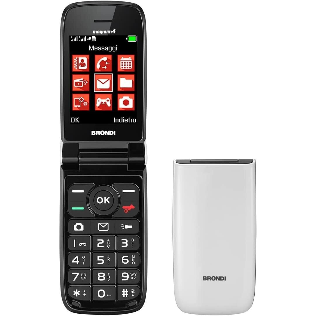 TELFONO CELLULARE BRONDI MAGNUM 4 MAXI DISPLAY CON FLIP ATTIVO GSM DUAL-SIM DISPLAY 2.8" Fotocamera 1.3 Mp COLORE BIANCO