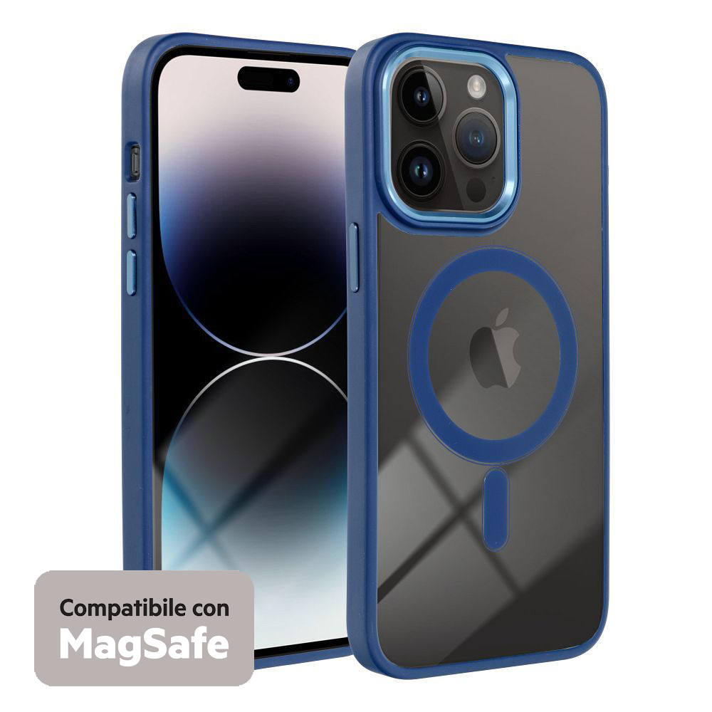 COLOR EDGE MAG COVER TRASPARENTE PROTEZIONE FOTOCAMERA E BORDI ( BLUE NAVY ) PER iPhone 15