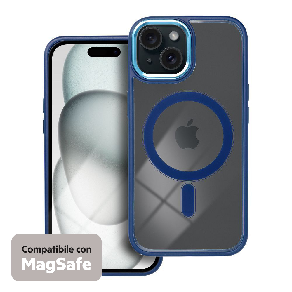 COLOR EDGE MAG COVER TRASPARENTE PROTEZIONE FOTOCAMERA E BORDI ( BLUE NAVY ) PER iPhone 15 Pro Max