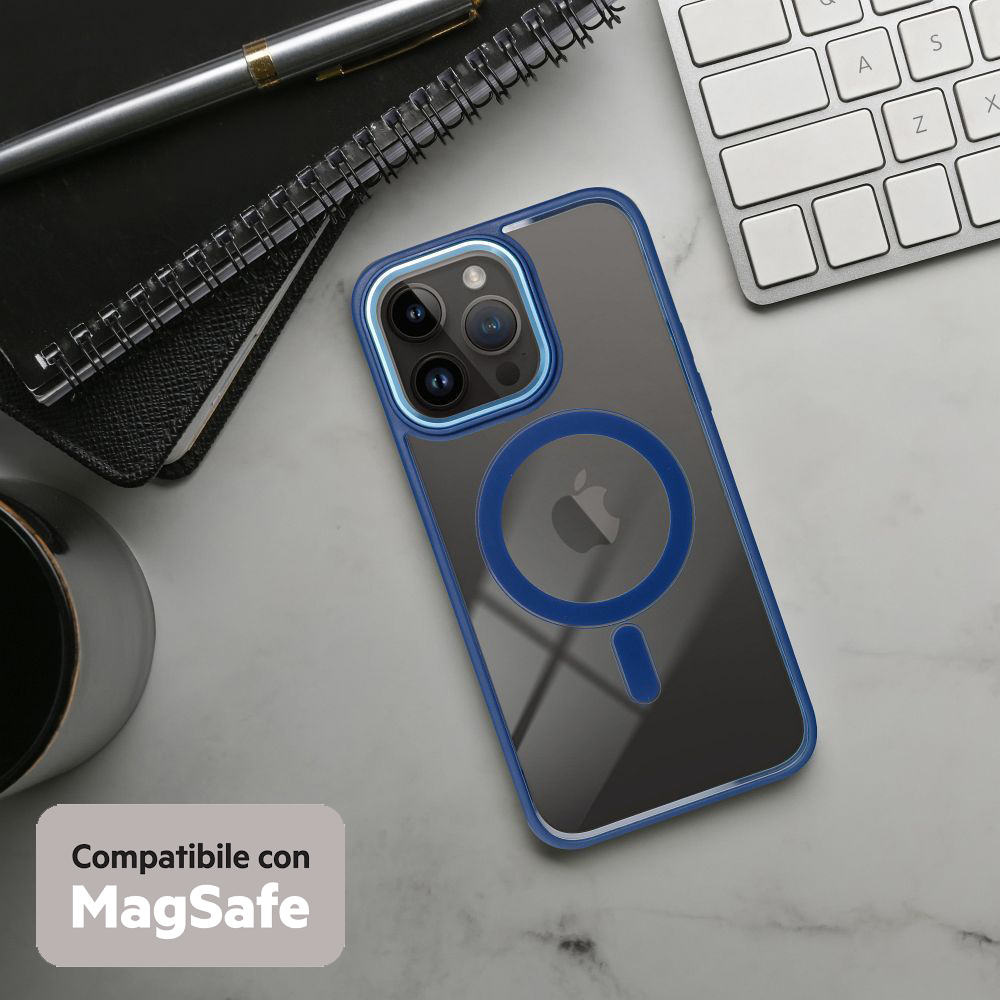 COLOR EDGE MAG COVER TRASPARENTE PROTEZIONE FOTOCAMERA E BORDI ( BLUE NAVY ) PER iPhone 15 Pro Max