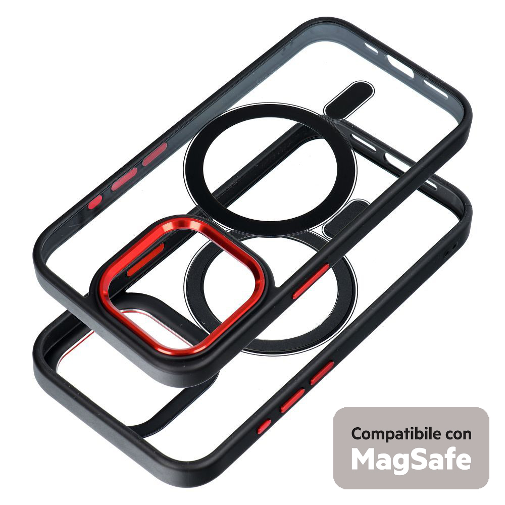 COLOR EDGE MAG COVER TRASPARENTE PROTEZIONE FOTOCAMERA E BORDI ( NERO, ROSSO ) PER iPhone 15 Pro