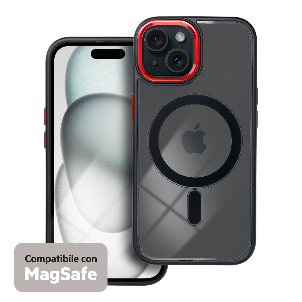 COLOR EDGE MAG COVER TRASPARENTE PROTEZIONE FOTOCAMERA E BORDI ( NERO, ROSSO ) PER iPhone 15 Pro