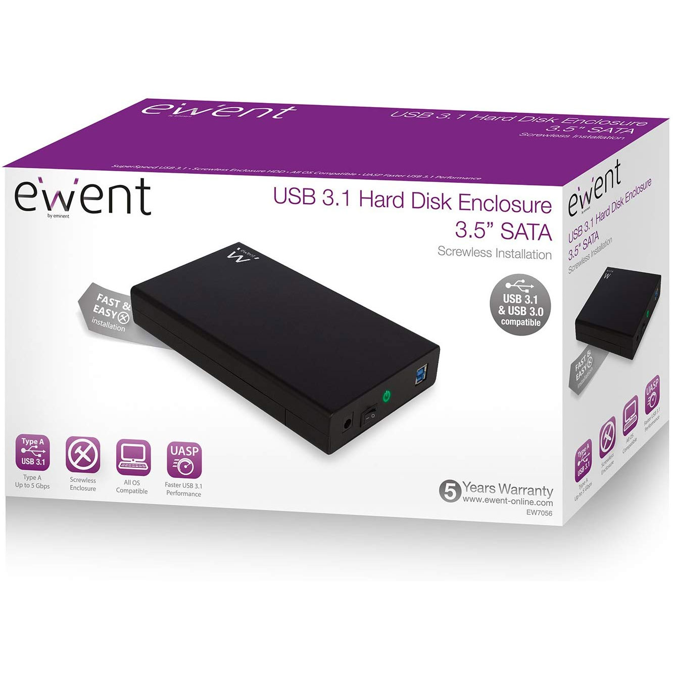 BOX ESTERNO EWENT PER HARD DISK 3.5" SATA INTERFACCIA USB 3.1 rev.2 EW7056