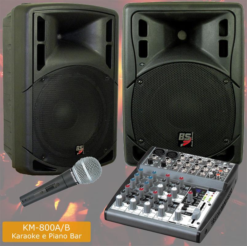IMPIANTO KARAOKE E PIANO BAR PROFESSIONALE 2 CASSE BI-AMPLIFICATE 800W + 1 MICROFONO PROFESSIONALE + 1 MIXER PASSIVO 6 CANALI CON 100 FX 24Bit EFFETTI VOCE + CAVI (KM-800A/B)