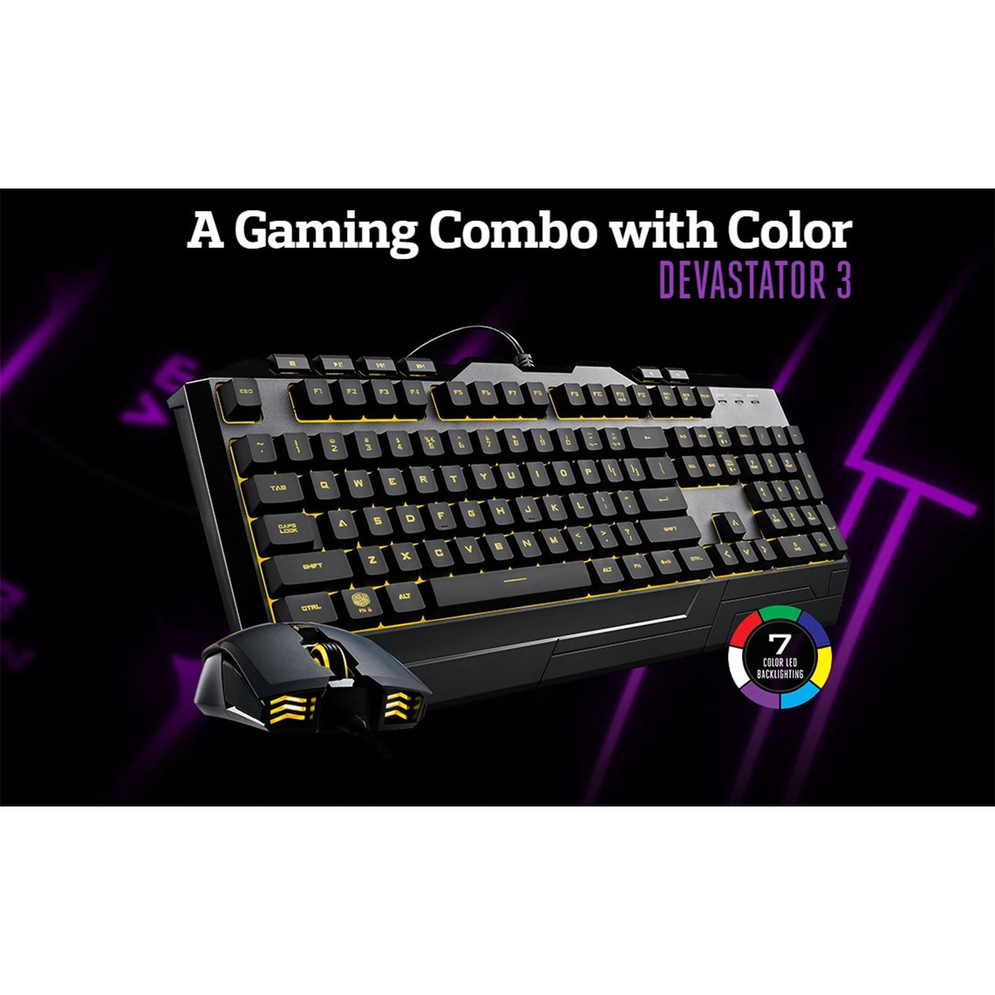 KIT COOLERMASTER DEVASTATOR 3 PLUS TASTIERA + MOUSE GAMING 7 COLORI LED