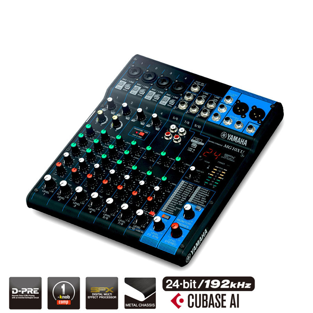 MIXER YAMAHA MG10XU USB PASSIVO 10 CANALI CON EFFETTI SPX 24-Bit ALIMENTAZIONE PHANTOM E FILTRO PASSA ALTO