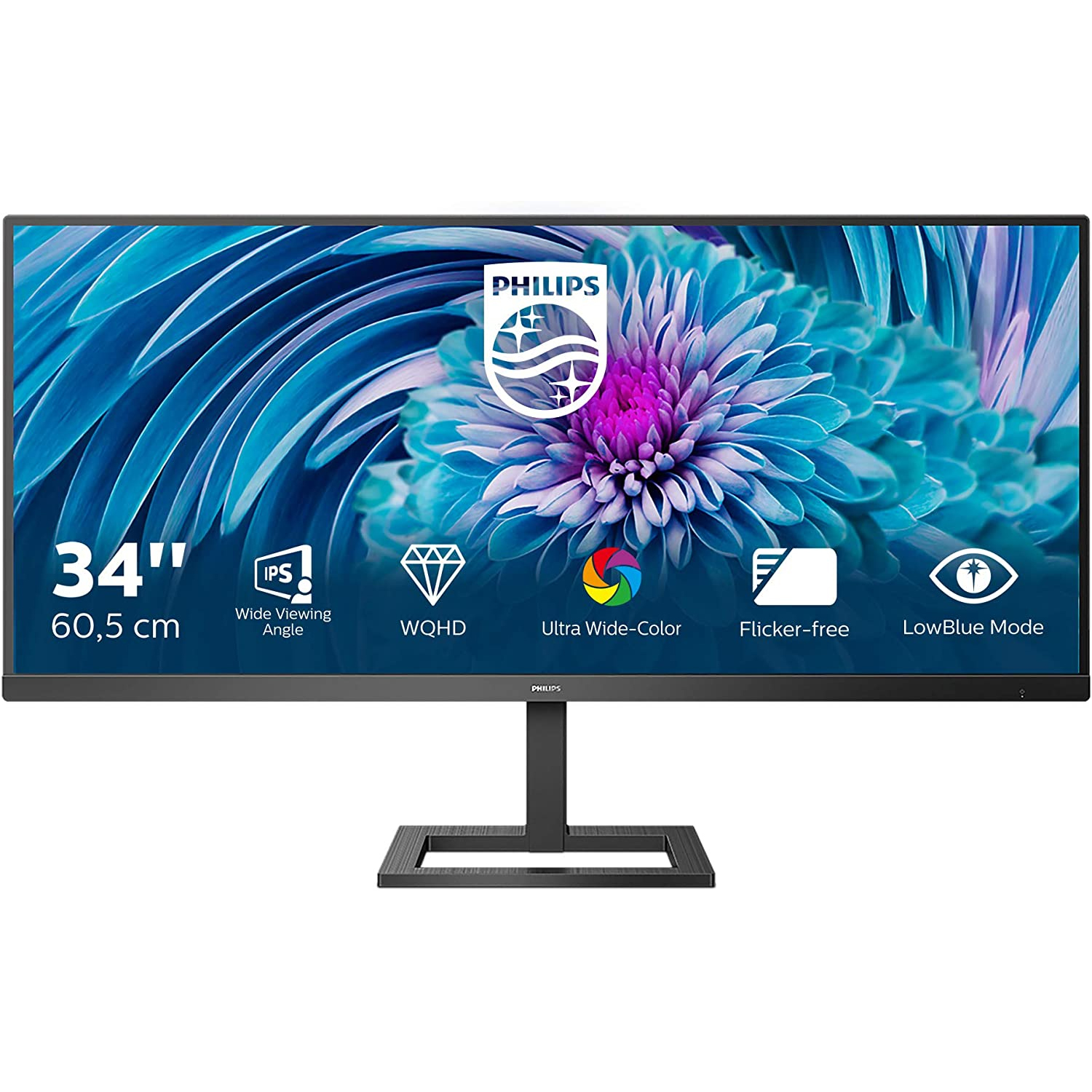 MONITOR 34" LED IPS PHILIPS 345E2AE E-line WIDE 1xDisplayPort 2xHDMI 1.000 :1 4MS GAMING 3440 x 1440 QHD MULTIMEDIALE BLACK