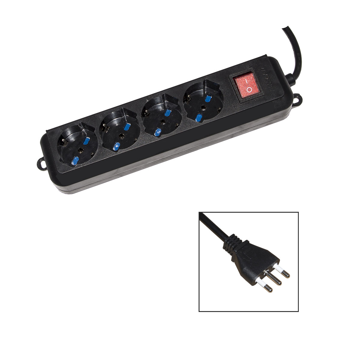 MULTIPRESA LINK 4 PRESE UNIVERSALI ITA/SCHUKO 10/16A - SPINA 16 A CON INTERRUTTORE COLORE NERO