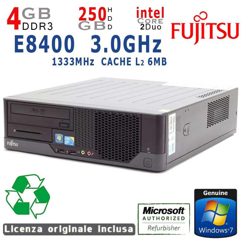 PC RICONDIZIONATO FUJITSU ESPRIMO E5731 E-STAR5 SFF INTEL CORE 2 DUO E8400 6M Cache 3.0GHZ - 1333 MHz FSB/4GB DDR3/HDD 250GB/SVGA Intel GMA 4500/DVD-RW/LAN 10/100/1000Mbit/WIN 7 HOME 64Bit