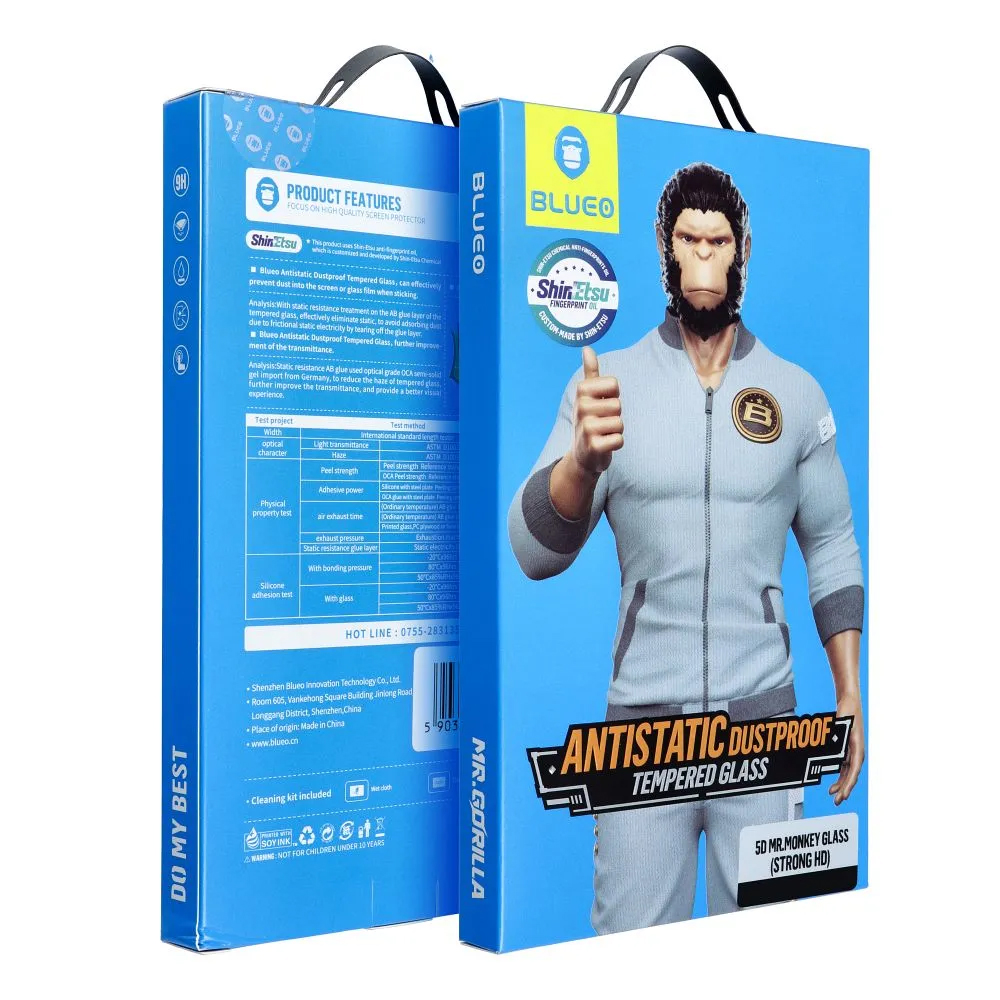 BLUEO PELLICOLA IN VETRO TEMPERATO 9H 0.26mm 5D Mr. Monkey Glass (STRONG LIE) PER SMATHPHONE SAMSUNG S24 BLACK (SM-S921B)