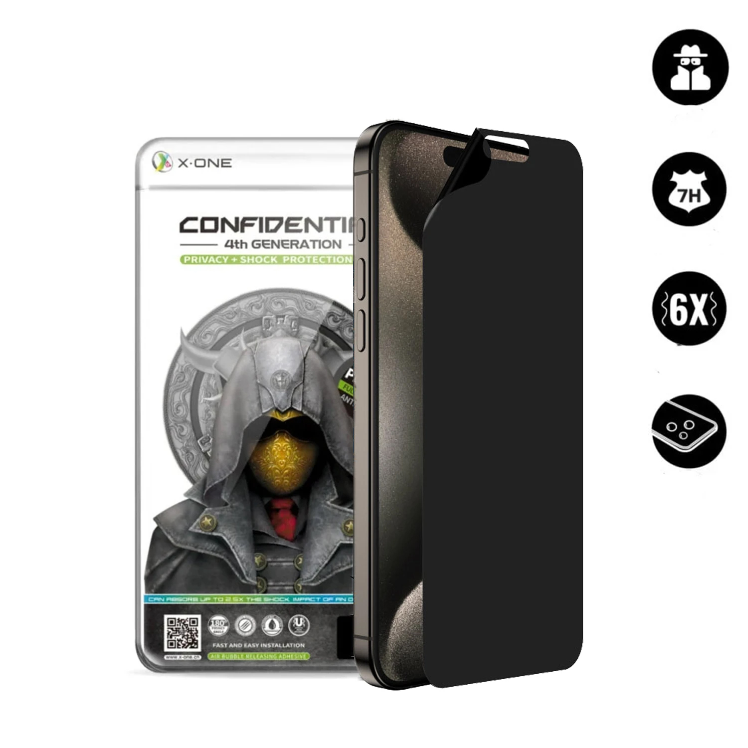 X-ONE PELLICOLA IN VETRO TEMPERATO Confidential Privacy 4th Gen 2.5D FULL SCREEN PER SMATHPHONE APPLE iPhone 15 Pro