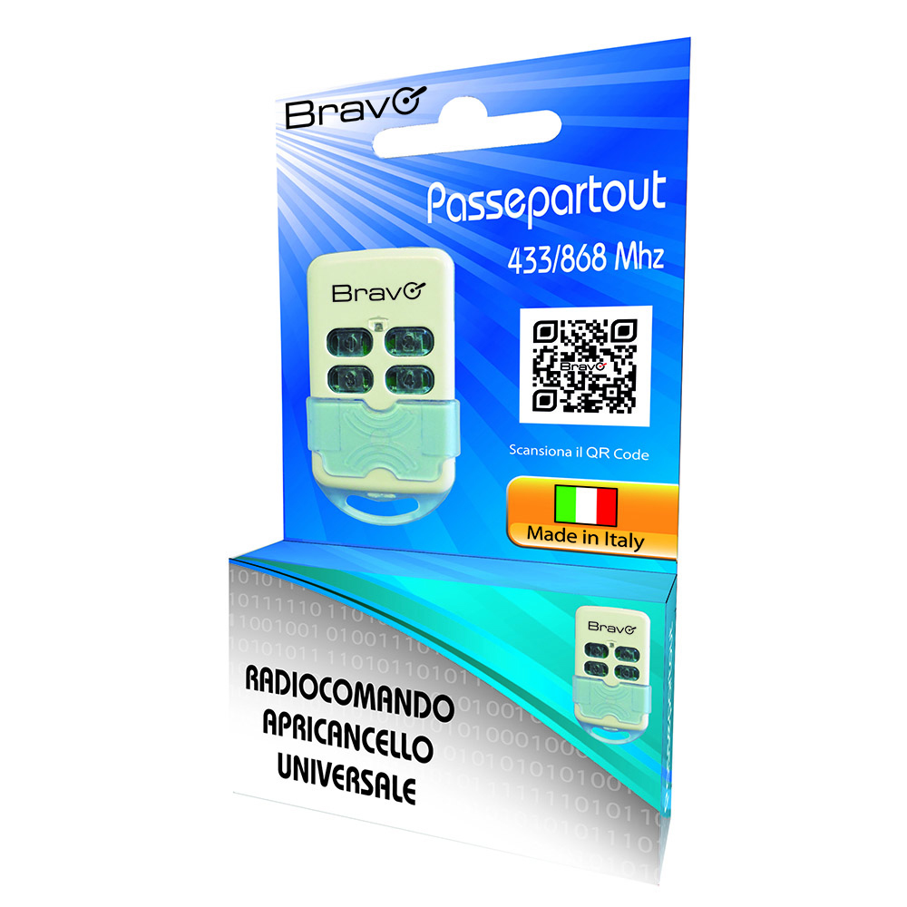 RADIOCOMANDO BRAVO UNIVERSALE APRICANCELLO ELETTRICO AUTOAPPRENDENTE PASSEPARTOUT MULTIFREQUENZA 433-868 Mhz 4 BANCHI DI MEMORIA (90502199)
