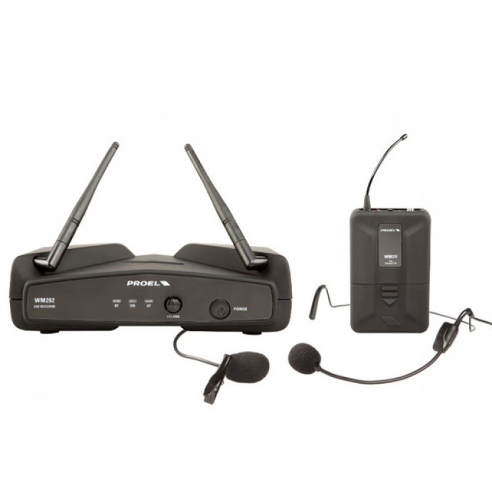 RADIOMICROFONO PROFESSIONALE PROEL WM202H LAVALIER E HEADSET UHF 864.900MHz + RICEVITORE
