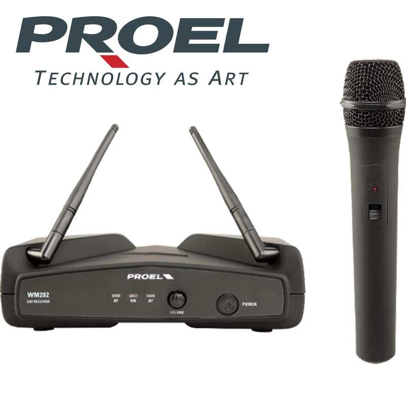 RADIOMICROFONO PROFESSIONALE PROEL WM202M PALMARE UHF 864.900MHz + RICEVITORE