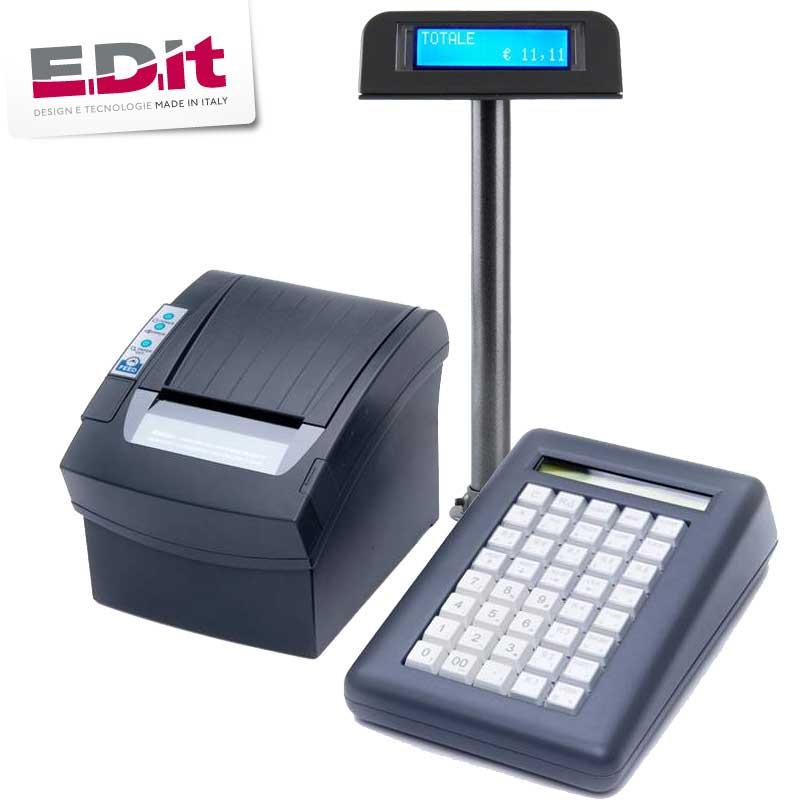 REGISTRATORE DI CASSA E.D.IT SF-EP80 POSTAZIONE POS NERO + TASTIERA 40 TASTI + DISPLAY BIFACCIALE