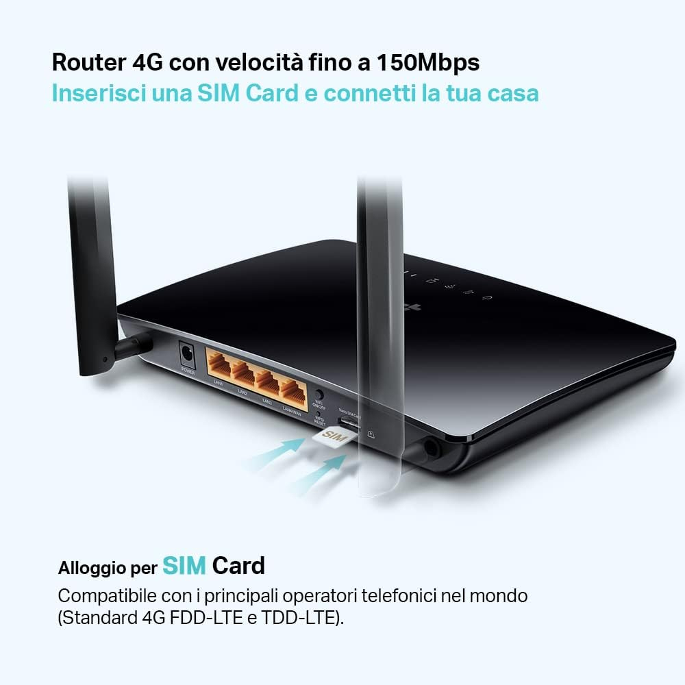 ROUTER 4G LTE TP-LINK MR6400 300Mbps Wi-Fi + SWITCH 4PT 2 ANTENNE OMNI DIREZIONALE