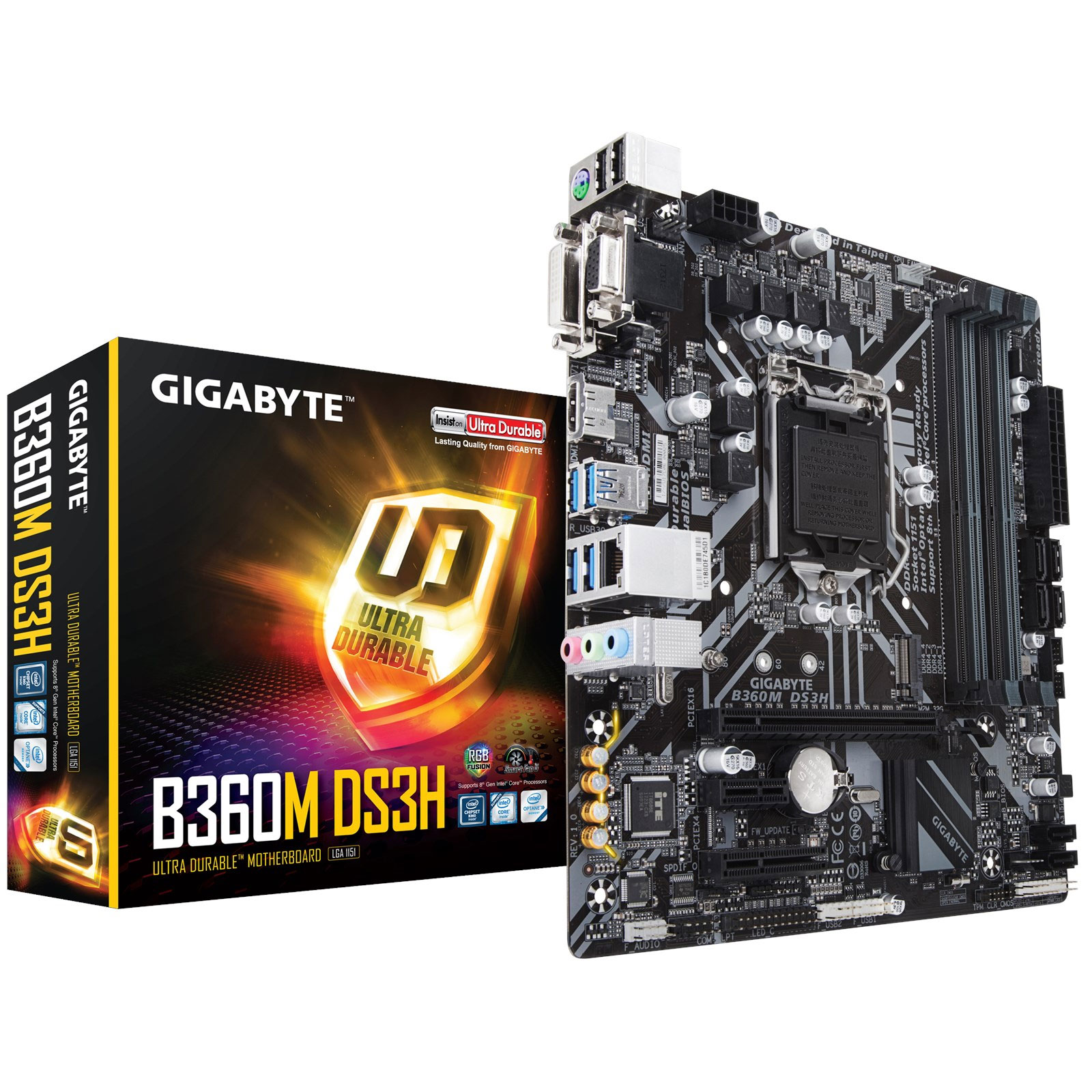 SCHEDA MADRE GIGABYTE INTEL B360M DS3H DDR4 Core i3/i5/i7 8° GENERAZIONE 4xDDR4 2Pci-E 3.0 x16, D-Sub/DVI/HDMI, 6x USB3.1 SK-1151