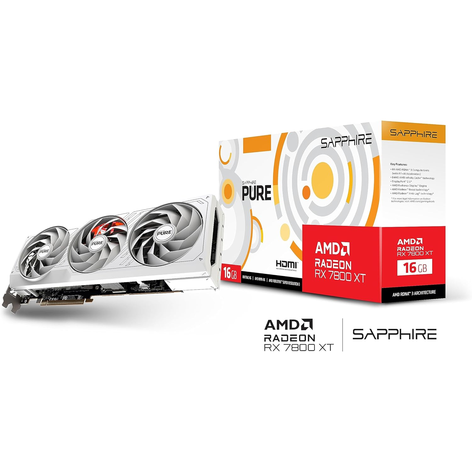SCHEDA VIDEO SAPPHIRE PURE AMD RADEON RX 7800 XT GAMING OC 16GB GDDR6 2x HDMI / 2x DP VERSIONE BIANCA