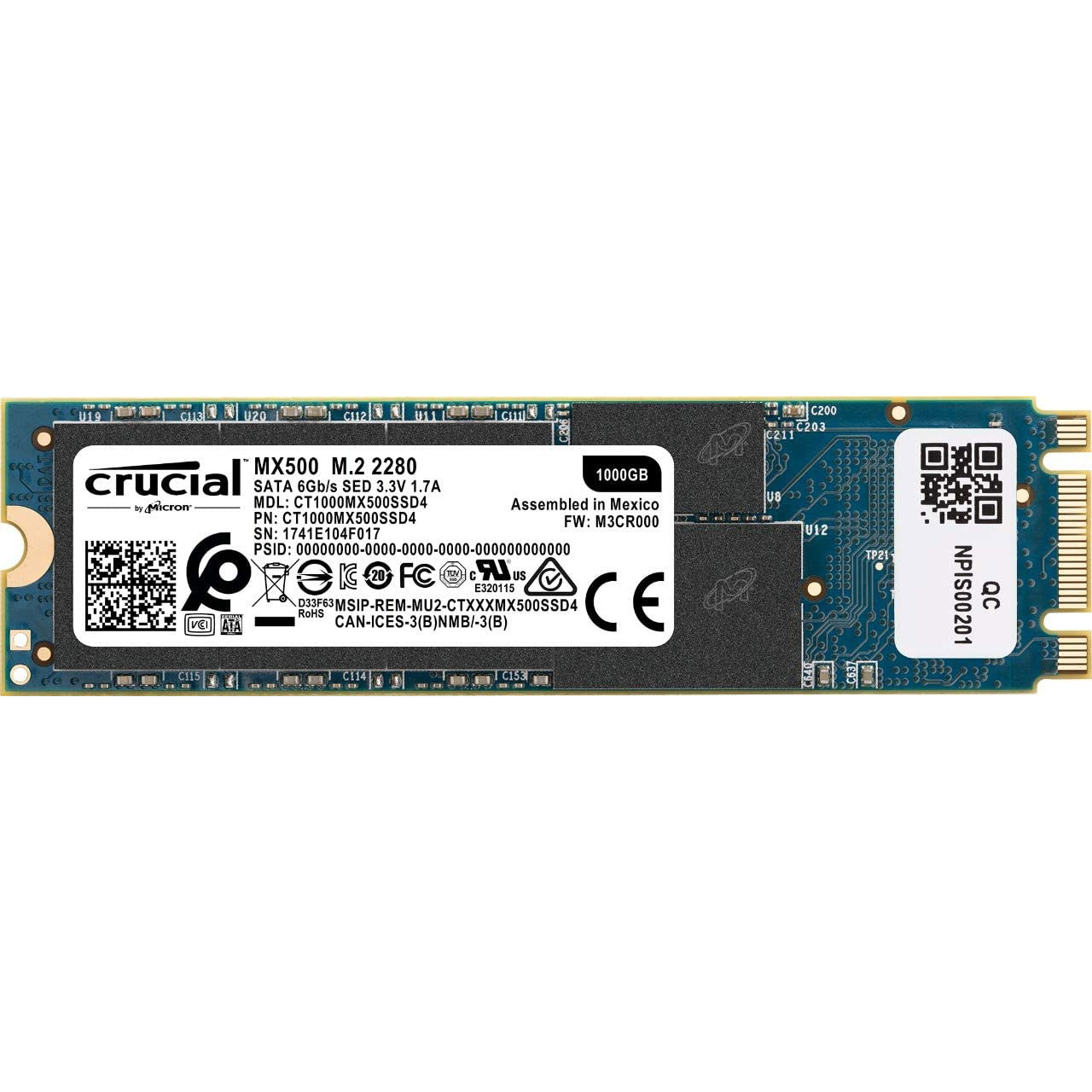 SSD CRUCIAL MX500 CAPACITA' 1TB CT1000MX500SSD4 M.2 2280, PCIe NVMe r:560MB/s w:510MB/s