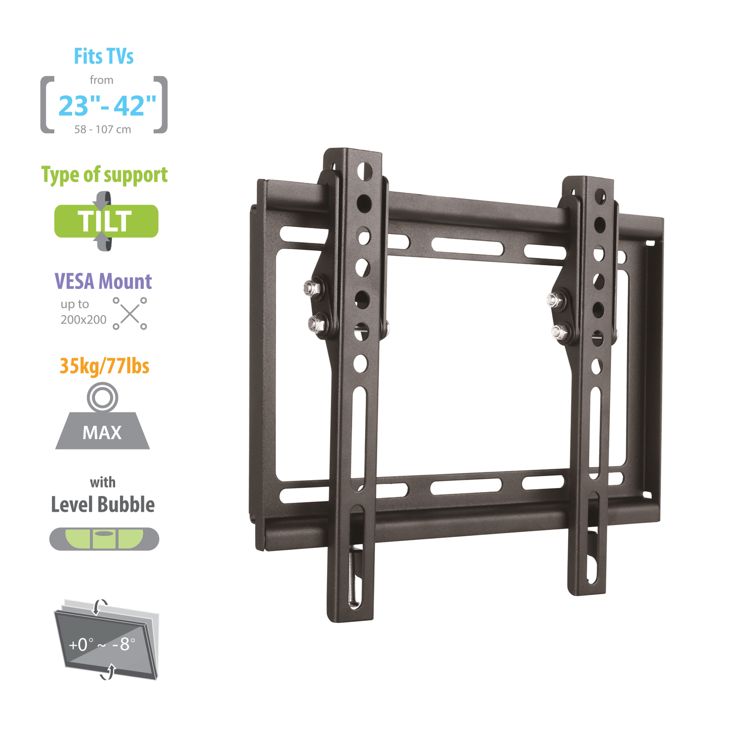 SUPPORTO A PARETE EASY TILT TV WALL MOUNT M INCLINABIL PER MONITOR-TV LED 23" - 42"
