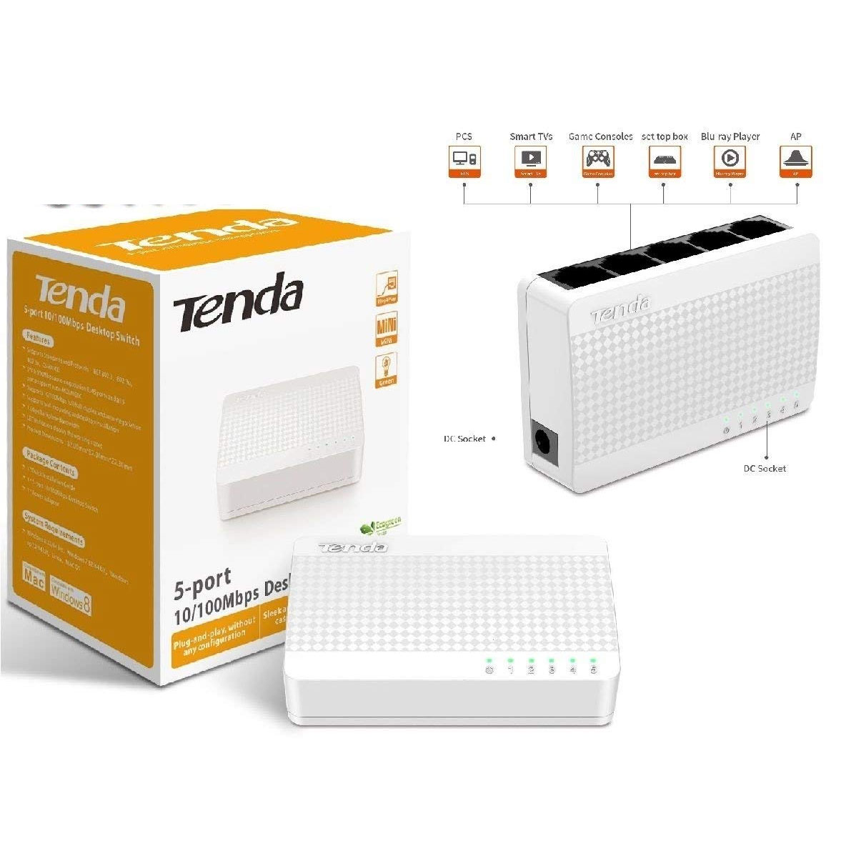 SWITCH DESKTOP DI RETE TENDA 5-Port 10/100Mbps S105-MINI