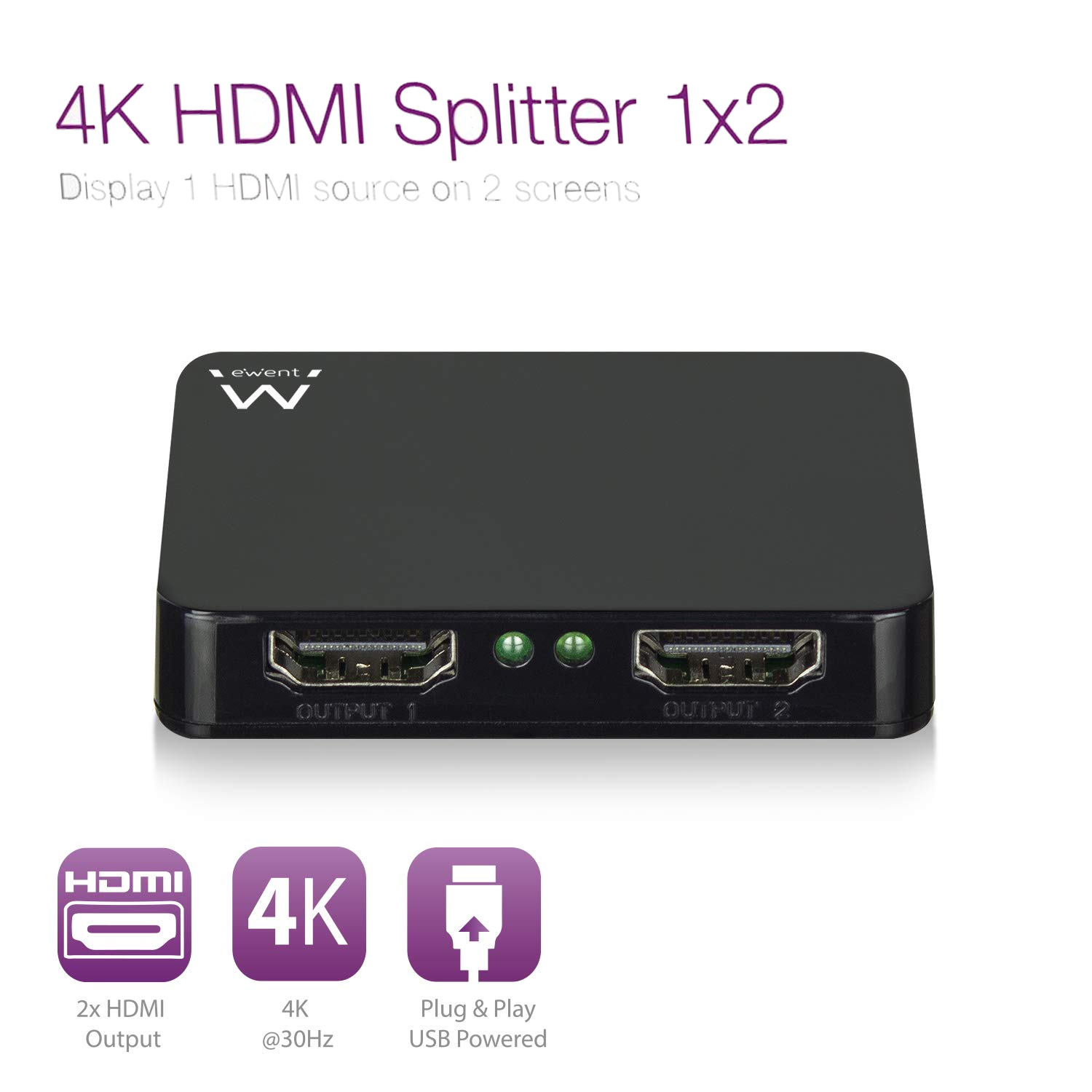 SPLITTER HDMI 4K ATTIVO 1 INGRESSO (HDMI) - 2 USCITE (HDMI) 4K @ 30Hz EWENT EW3720