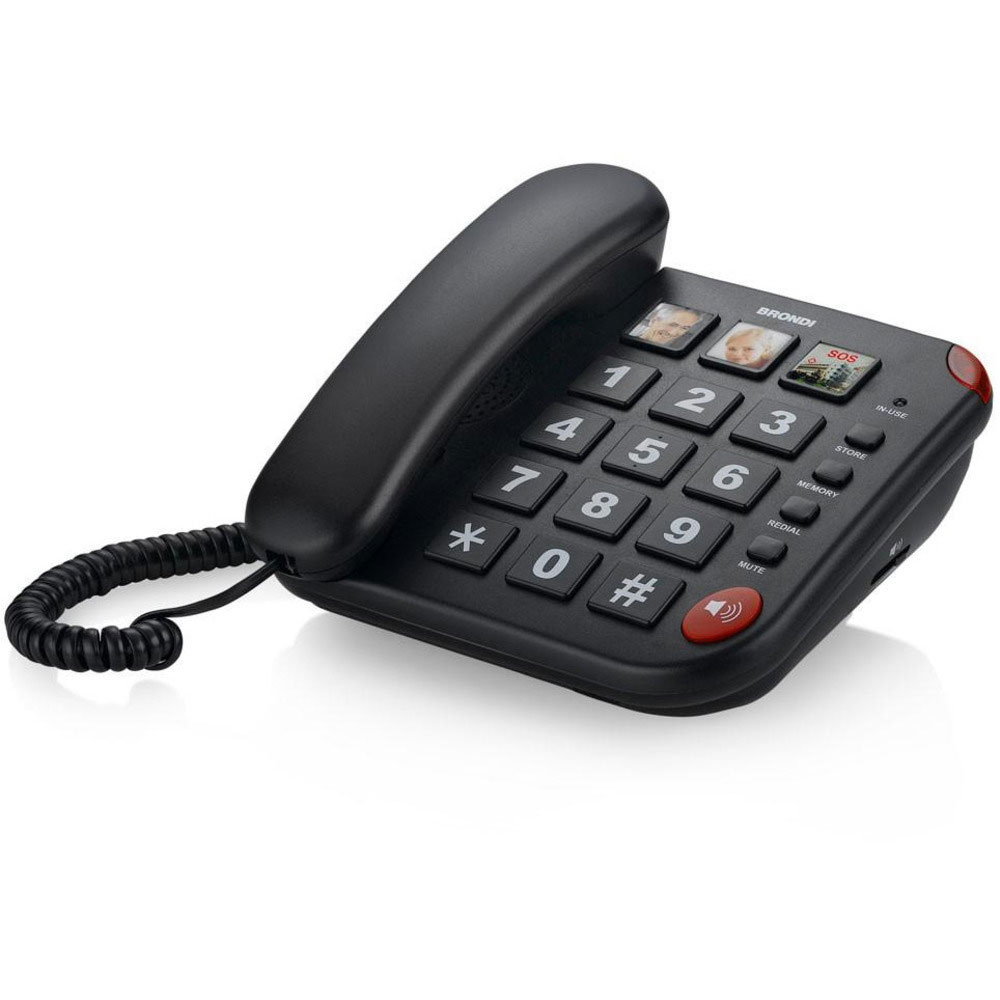 TELEFONO FISSO BRONDI SUPER BRAVO 15 TASTI GRANDI+VIVAVOCE COLORE NERO