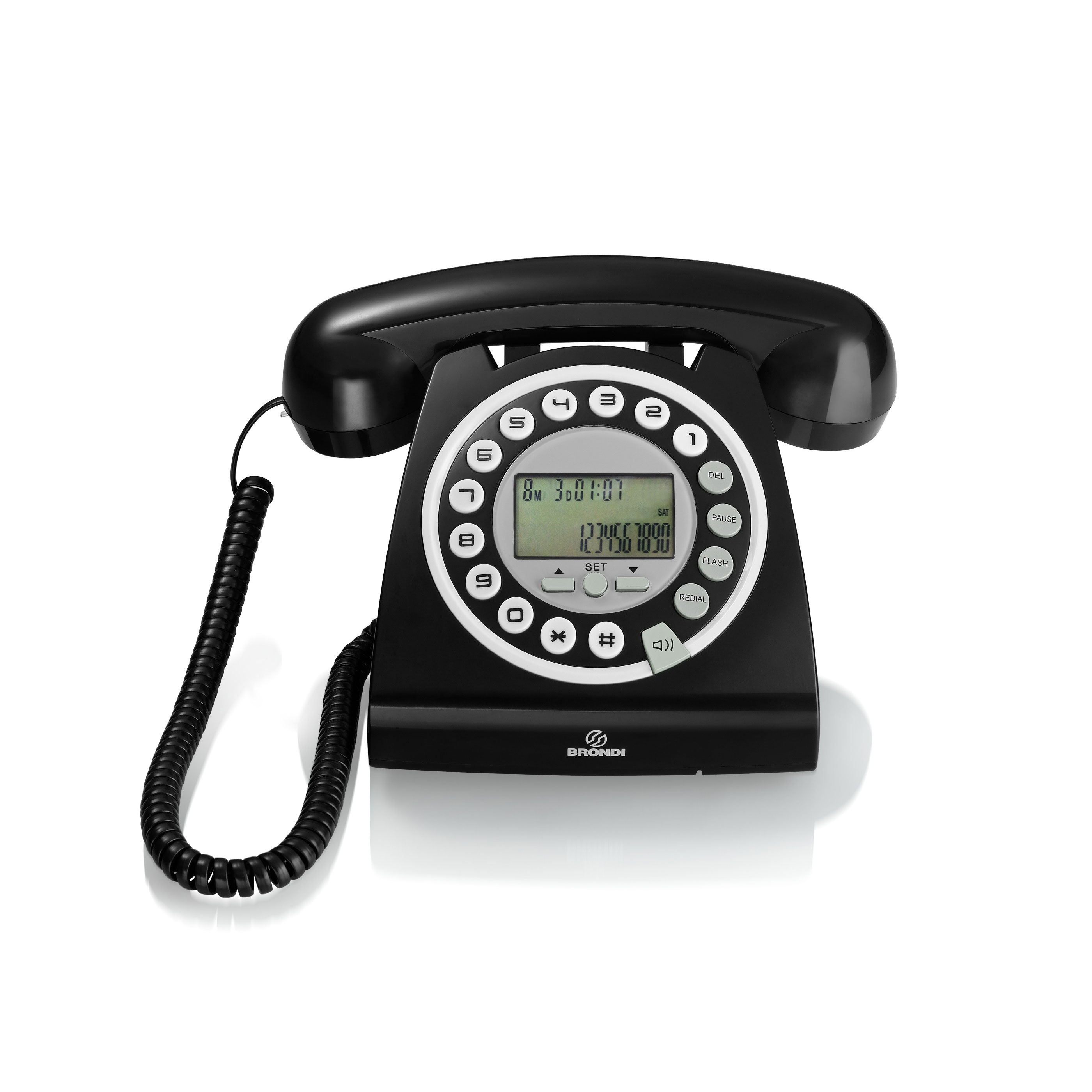 TELEFONO FISSO BRONDI HALLO VINTAGE DISPLAY CALLER ID, VIVAVOCE COLORE NERO