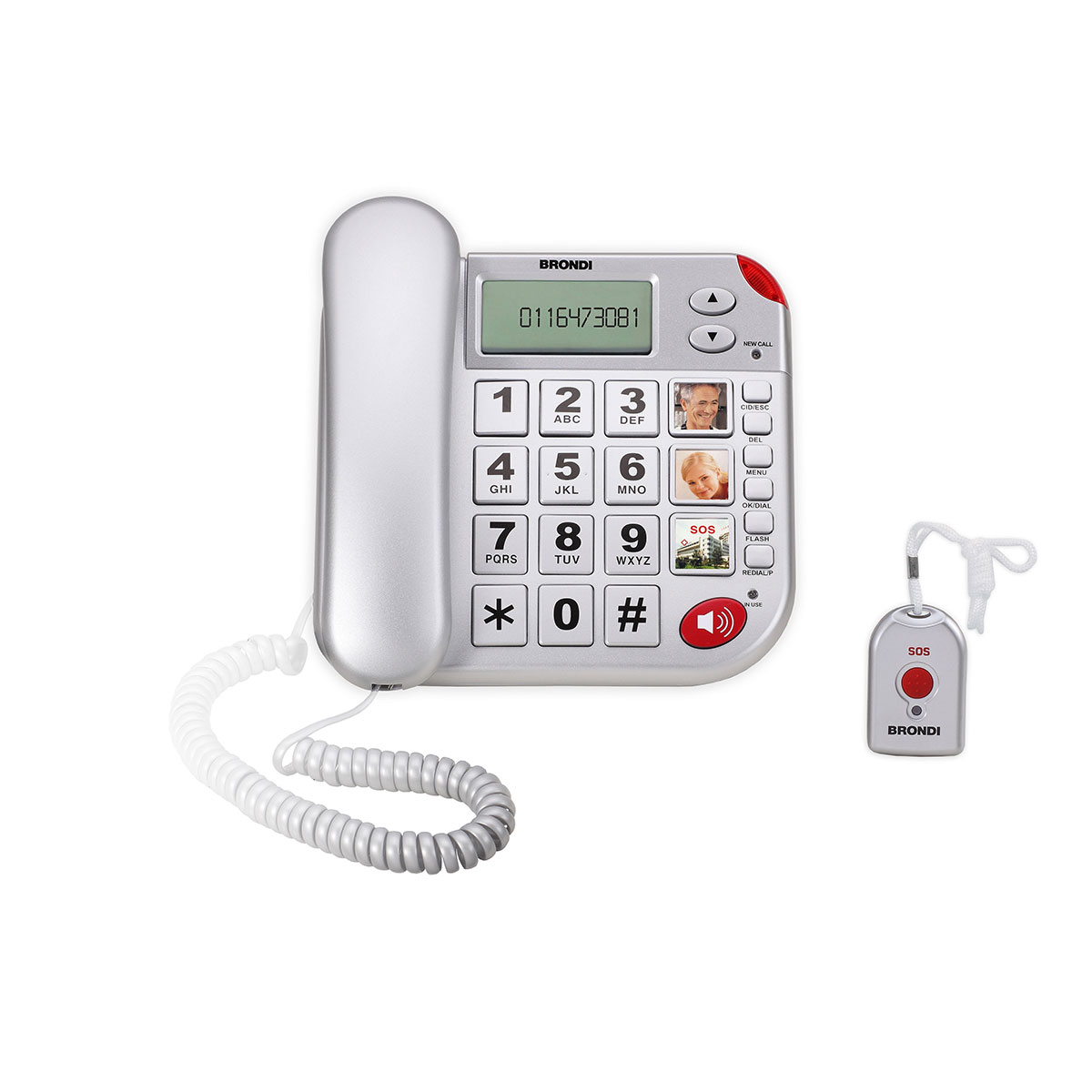 TELEFONO FISSO BRONDI SUPER BRAVO PLUS + TELECOMANDO SOS COLORE SILVER