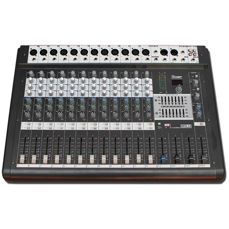 MIXER BS BS-M12X PASSIVO 12 CANALI CON EFFETTI DSP 24-Bit EQUALIZZATORE GRAFICO 2x7 BANDE E FILTRO PASSA ALTO