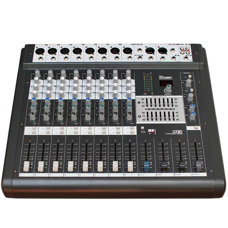 MIXER BS BS-M8X PASSIVO 8 CANALI CON EFFETTI DSP 24-Bit EQUALIZZATORE GRAFICO 2x7 BANDE E FILTRO PASSA ALTO