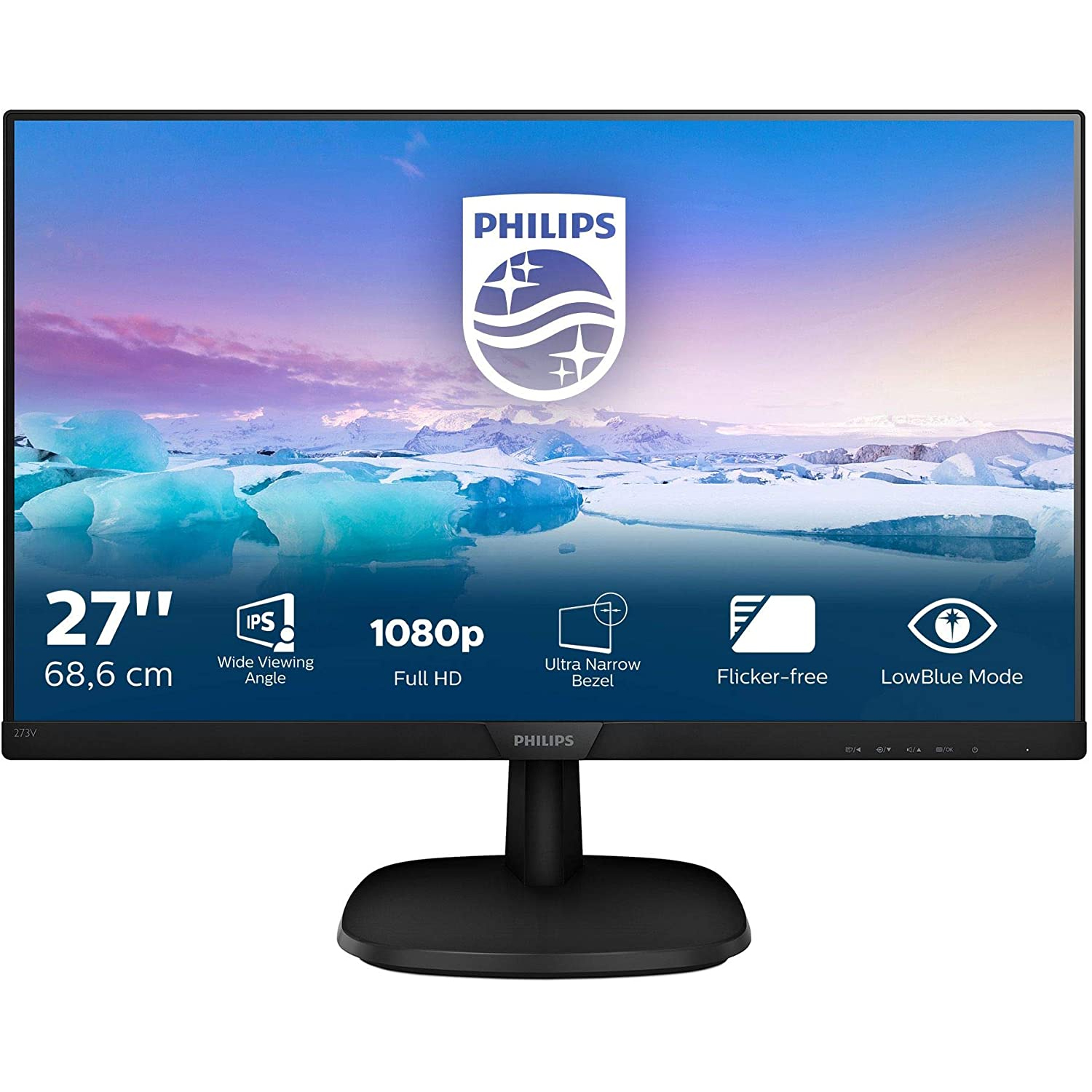 MONITOR 27" LED IPS PHILIPS 273V7QDAB V-line WIDE VGA/DVI-D/HDMI 10.000.000 :1 5MS 1920x1080 Full HD MULTIMEDIALE BLACK