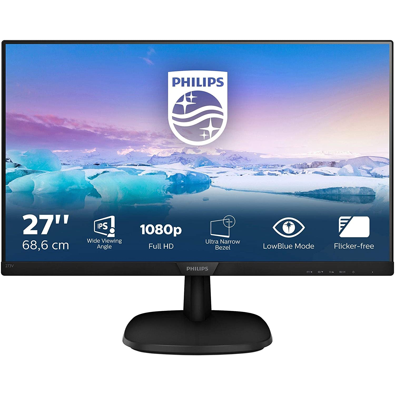 MONITOR 27" LED IPS PHILIPS 273V7QDSB V-line WIDE VGA/DVI-D/HDMI 10.000.000 :1 5MS 1920x1080 Full HD BLACK