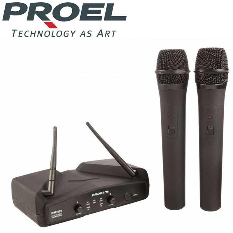 RADIOMICROFONO PROFESSIONALE PROEL WM202DM DOPPIO PALMARE WM2M UHF 863.1-864.900MHz + RICEVITORE